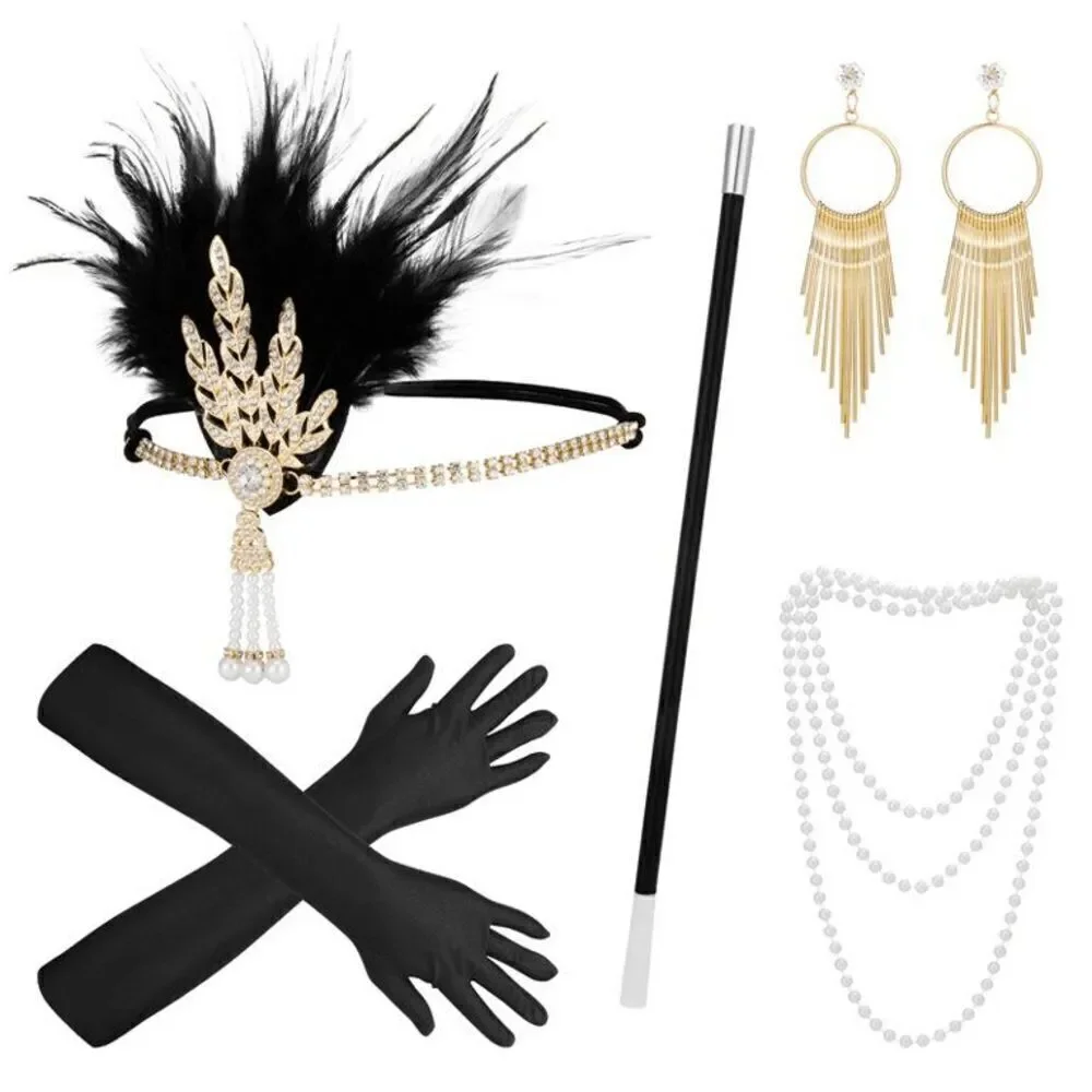 5PCS 1920s Accessories Flapper Great Gatsby Vintage Retro Costume Set NEW